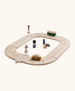 PlanToys my first roadway set. Includes wooden road and rail pieces, vehicles, signs and a wooden person figure