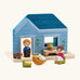PlanToys wooden blue house with small furniture and figures