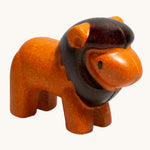 The PlanToys Lion is an adorable wild animal toy for little ones. Made from PlanWood, this lion is orange with a dark brown mane and eyes, and is on a cream background