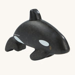 The PlanToys Orca is an adorable sea life toy for little ones. Made from PlanWood, this orca is black with white spots, and is on a cream background