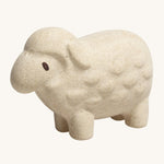 The PlanToys Sheep is an adorable farm yard toy for little ones. Made from PlanWood, this sheep is white with black eyes, a bumpy texture to mimic wool, and is on a cream background