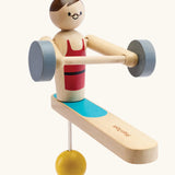 PlanToys Weightlifting Acrobat wooden toy.