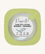 Poppets Grande Reusable Baby Wipes Container in Pea Green. The container is in a square shape on a cream background