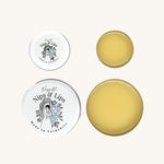 Poppets Nips & Lips Nipple Balm - 10ml and 40ml, open aluminium tins with balm, size comparison. 