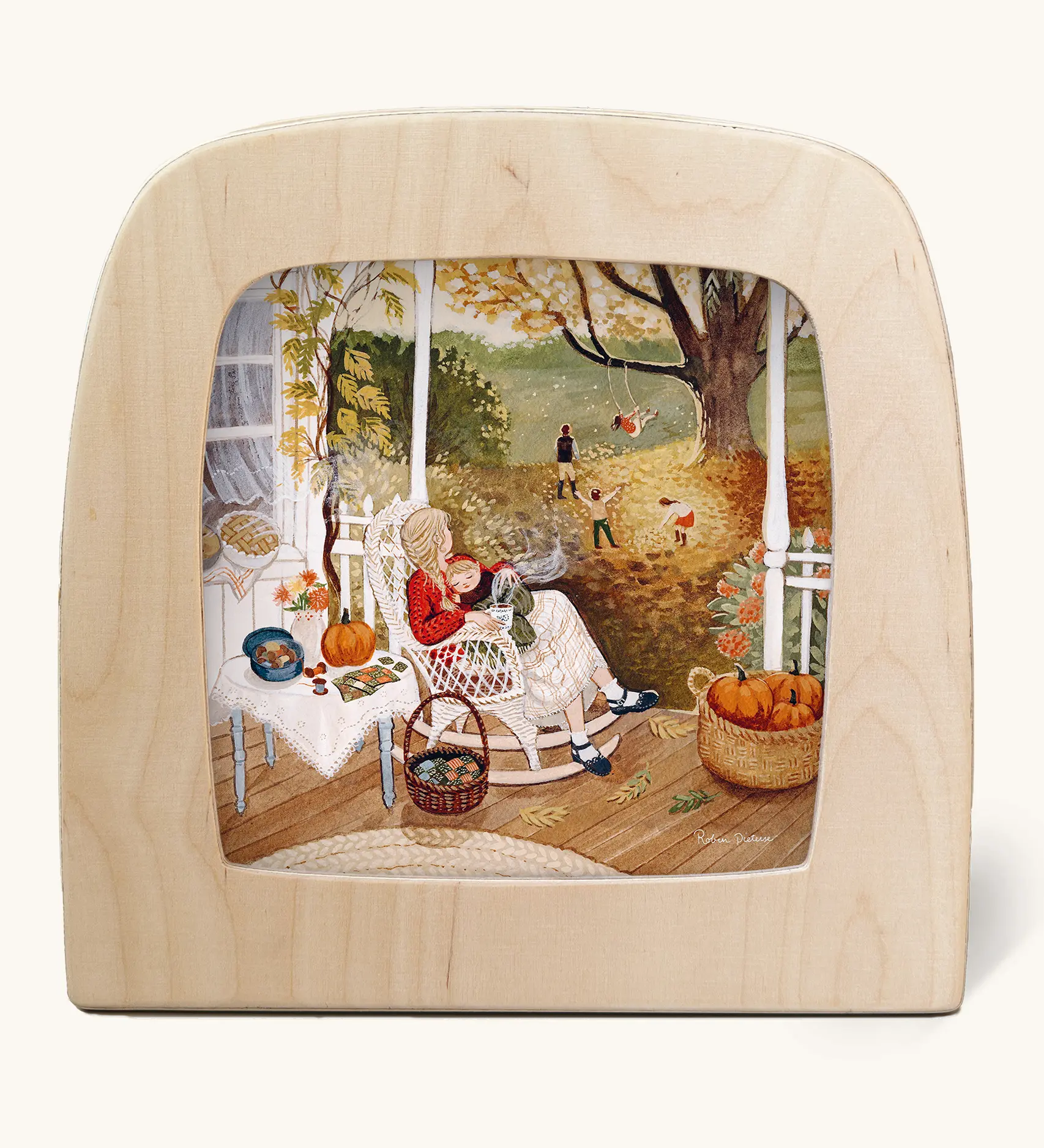 Toverlux silhouette of a baby sleeping on a rocking chair in autumn with pumpkins, for September, November and December celebrations.