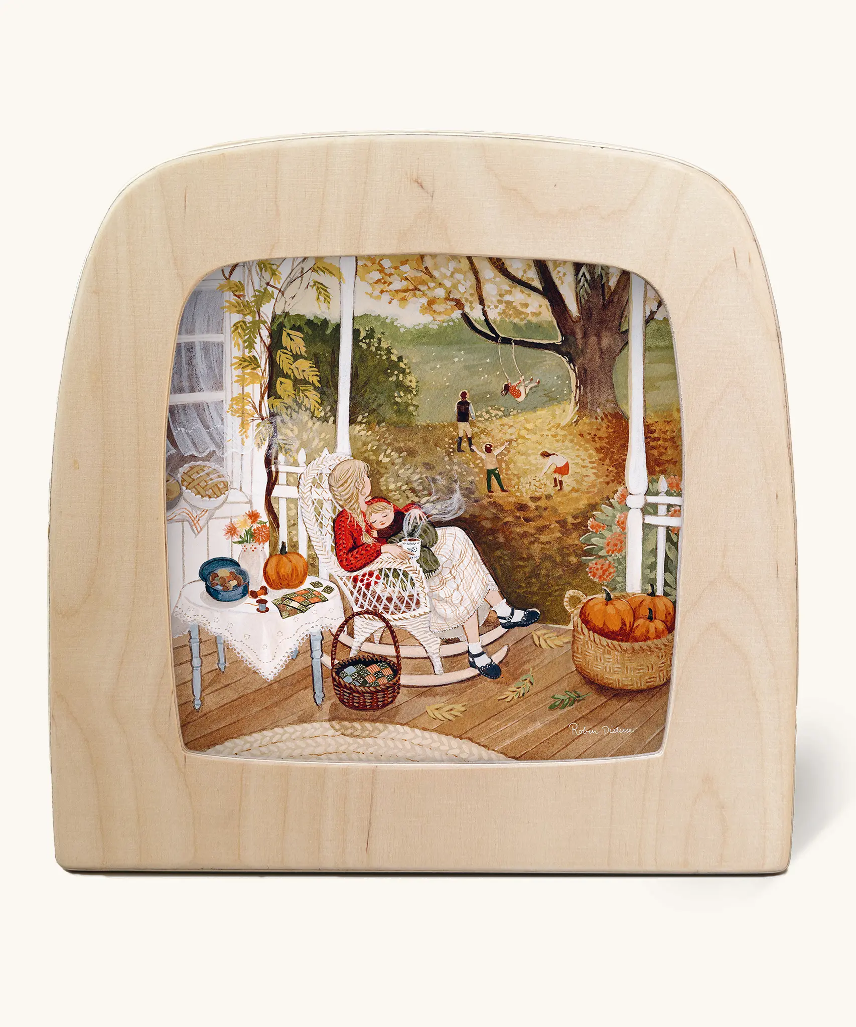 Toverlux silhouette of a baby sleeping on a rocking chair in autumn with pumpkins, for September, November and December celebrations.