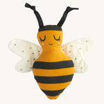 Roommate organic cotton soft childrens rattle bee toy on a cream background
