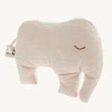 The cream coloured cotton fabric side of the Senger Cuddly Animal Cushion - Elephant, with the other side as a white fluffy fabric. 