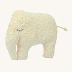 Senger Cuddly Animal Cushion - Elephant is a duel sided cushion with the image showing the fluffy, sleepy cream elephant side, and on the revers is a cotton check fabric