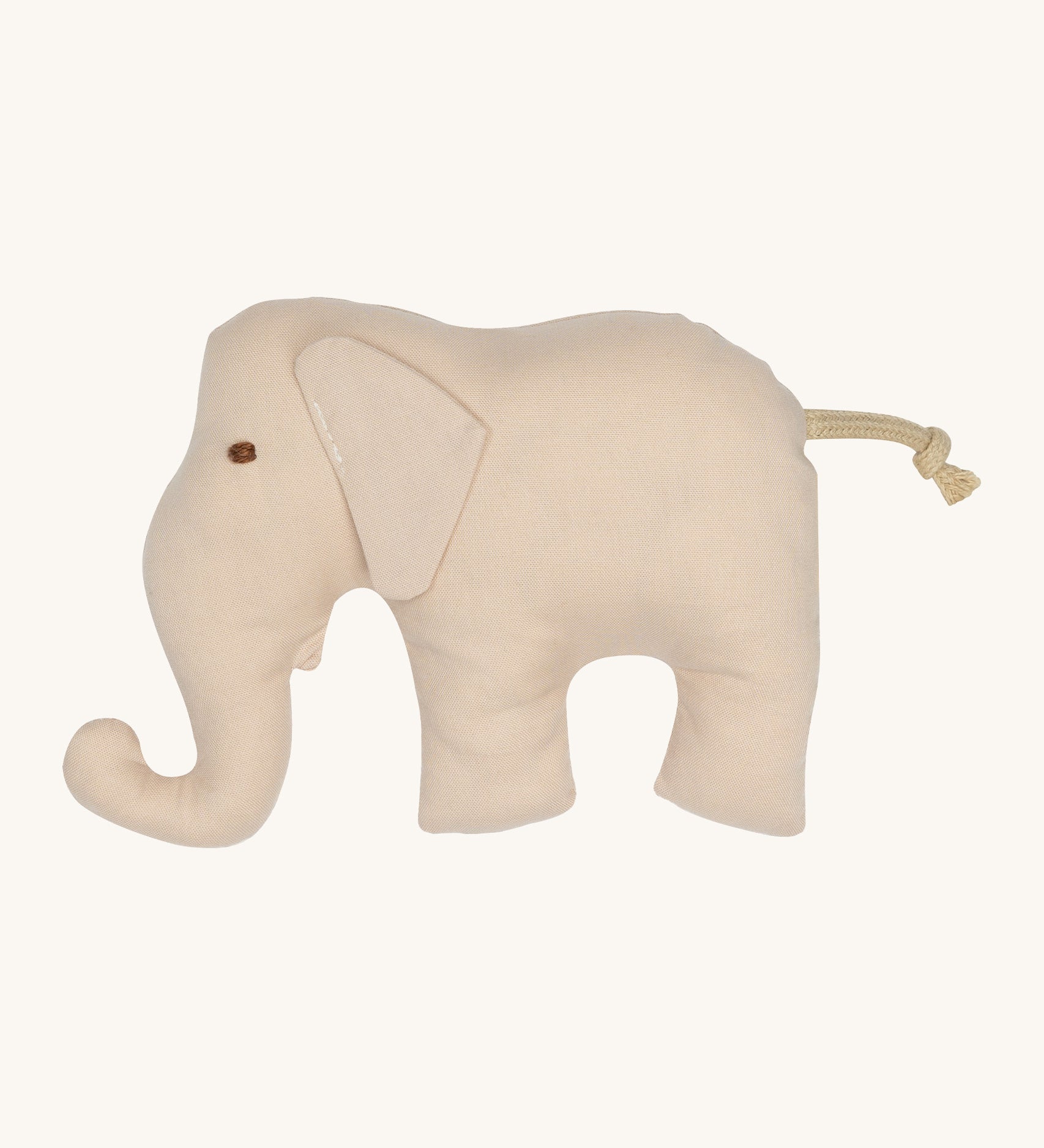Senger elephant grasping toy available at Babipur. A organic cotton soft plush elephant grasper in a neutral/beige colour.