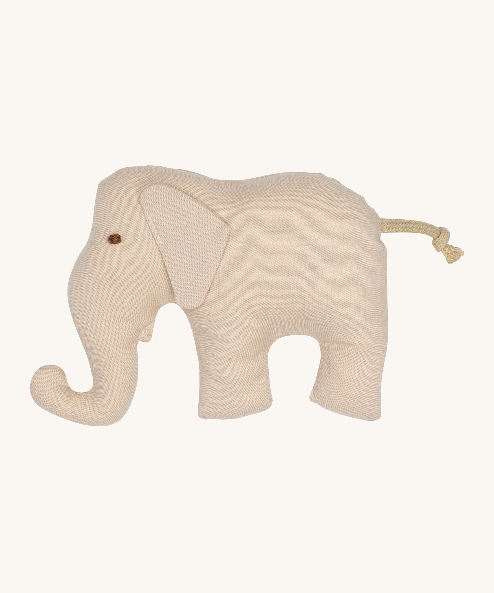 Senger elephant grasping toy available at Babipur. A organic cotton soft plush elephant grasper in a neutral/beige colour.