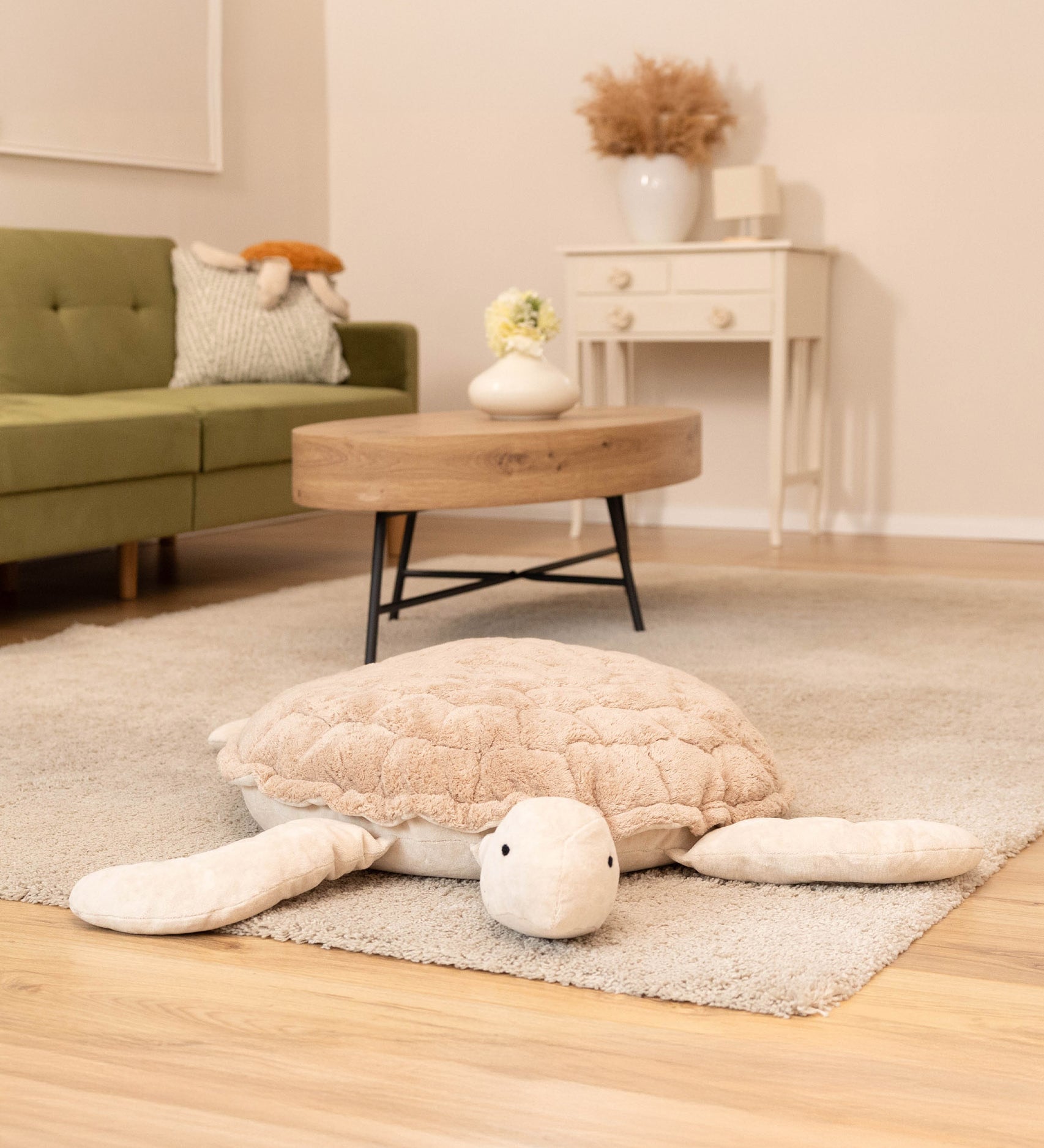 Senger giant turtle in sand colour available at Babipur. A soft and cuddly giant turtle toy with a grey body and light brown shell