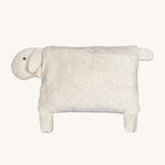 Senger Stone Pine Pillow - Sheep with a white square body, white feet and tail, a white head with white floppy ears, on a cream background
