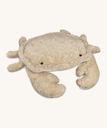 Senger Naturwelt small cuddly crab in a light beige colour with little black eyes, organic GOTS cotton plush soft toy with natural wool filling and spelt husk heat cushion.