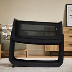 The SnuzPod5 with only 2 of its 4 wheels attached, to show the 'comfort incline mode'.