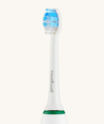 A close up of the Georganics toothbrush the the 50000spm head