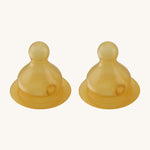 A pack of two 100% natural rubber bottle nipples by HEVEA.