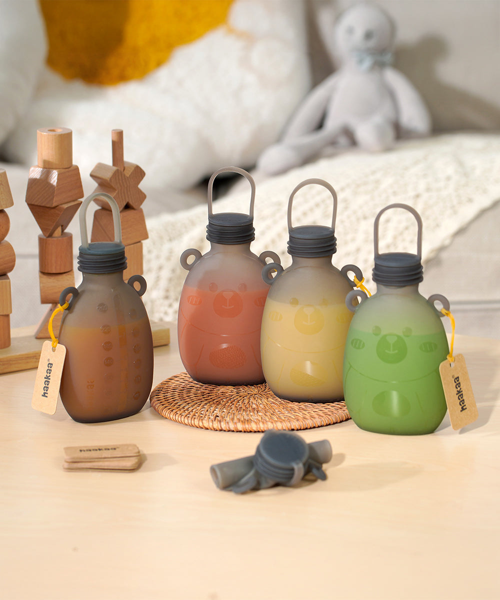 Haakaa Contenitori Per Alimenti Bambini In Vetro - Set 6 Pezzi (4x120ml + 2x210ml) Con Coperchi In Silicone