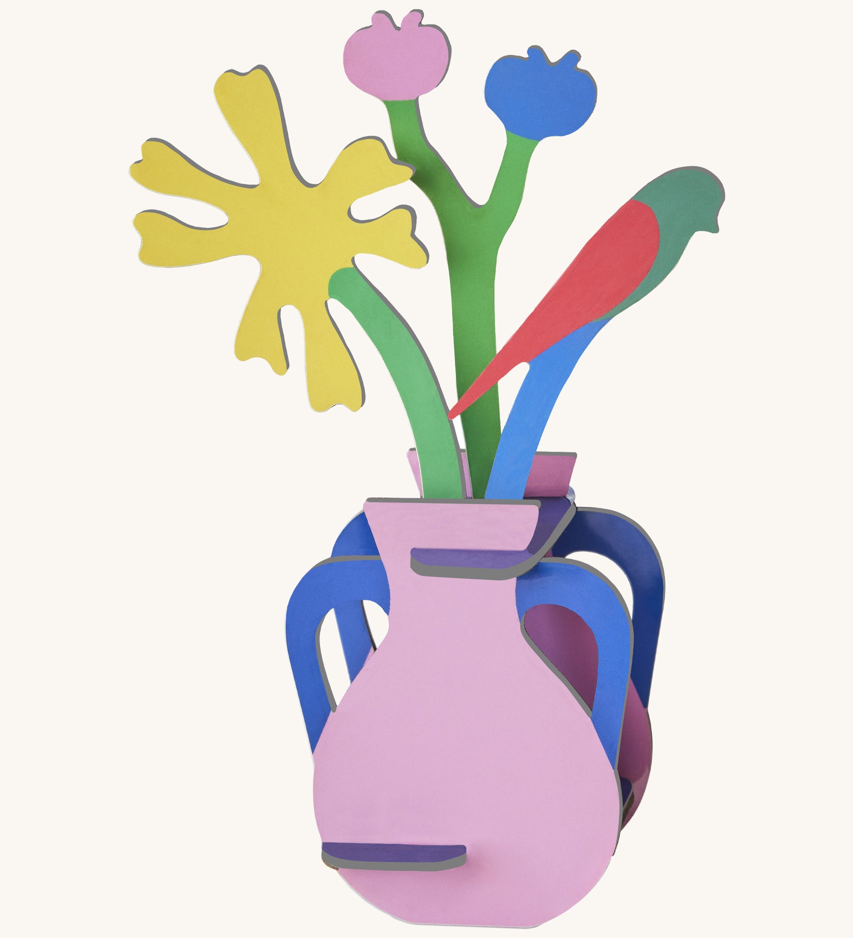 Studio roof Matisse Paper Bloom inspired bouquet 3D pop out card decoration available at Babipur displayed in a DIY pink vase included with the set
