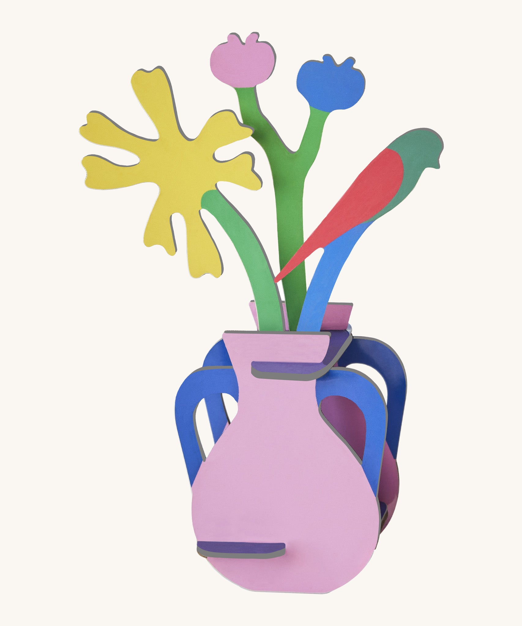 Studio roof Matisse Paper Bloom inspired bouquet 3D pop out card decoration available at Babipur displayed in a DIY pink vase included with the set