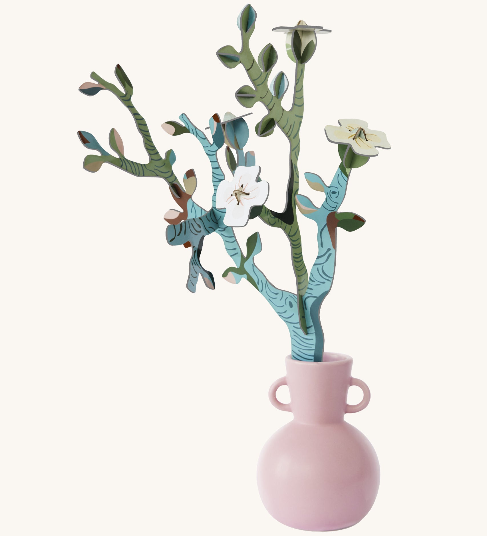 Studio roof small Van Gough inspired bouquet with almond blossom decoration available at Babipur displayed in a pink vase