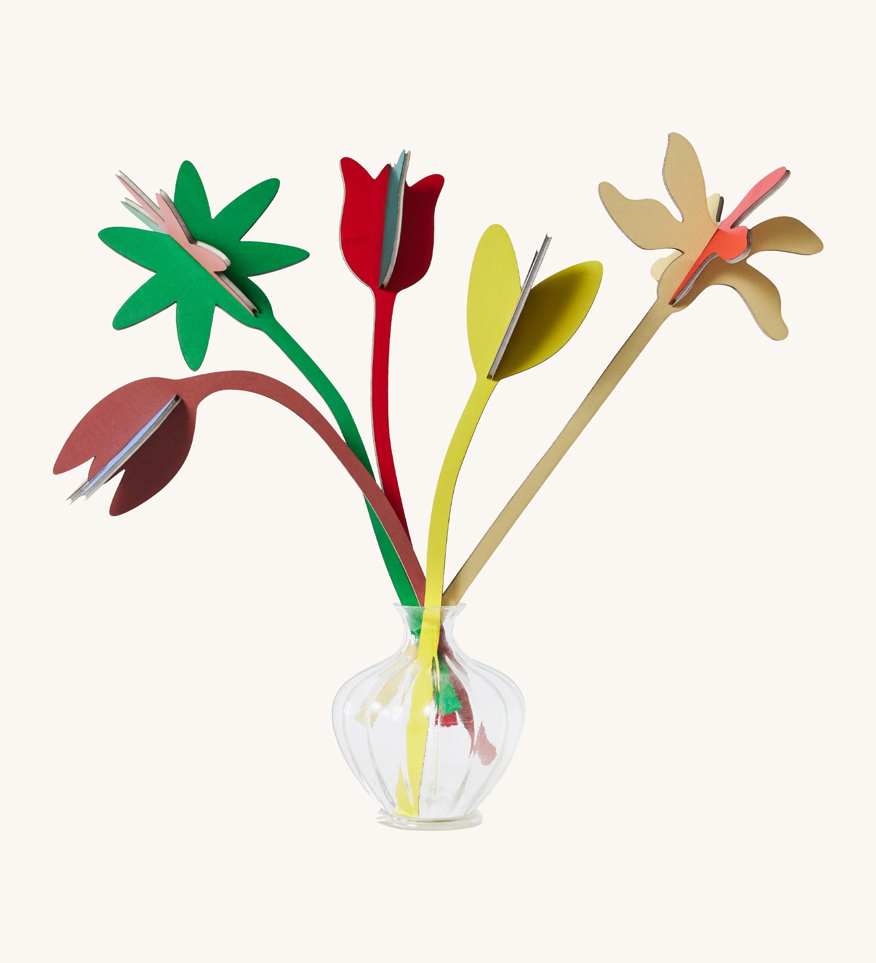 Studio Roof cardboard bouquet in blooming abundance colour way available at Babipur. A DIY kit made from cardboard in a shape of different coloured flowers
