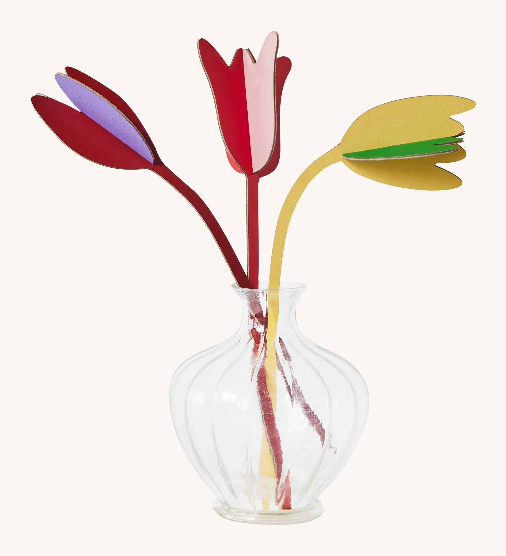 Studio Roof cardboard bouquet in tulip love colour way available at Babipur. A DIY kit made from cardboard in a shape of different coloured tulips