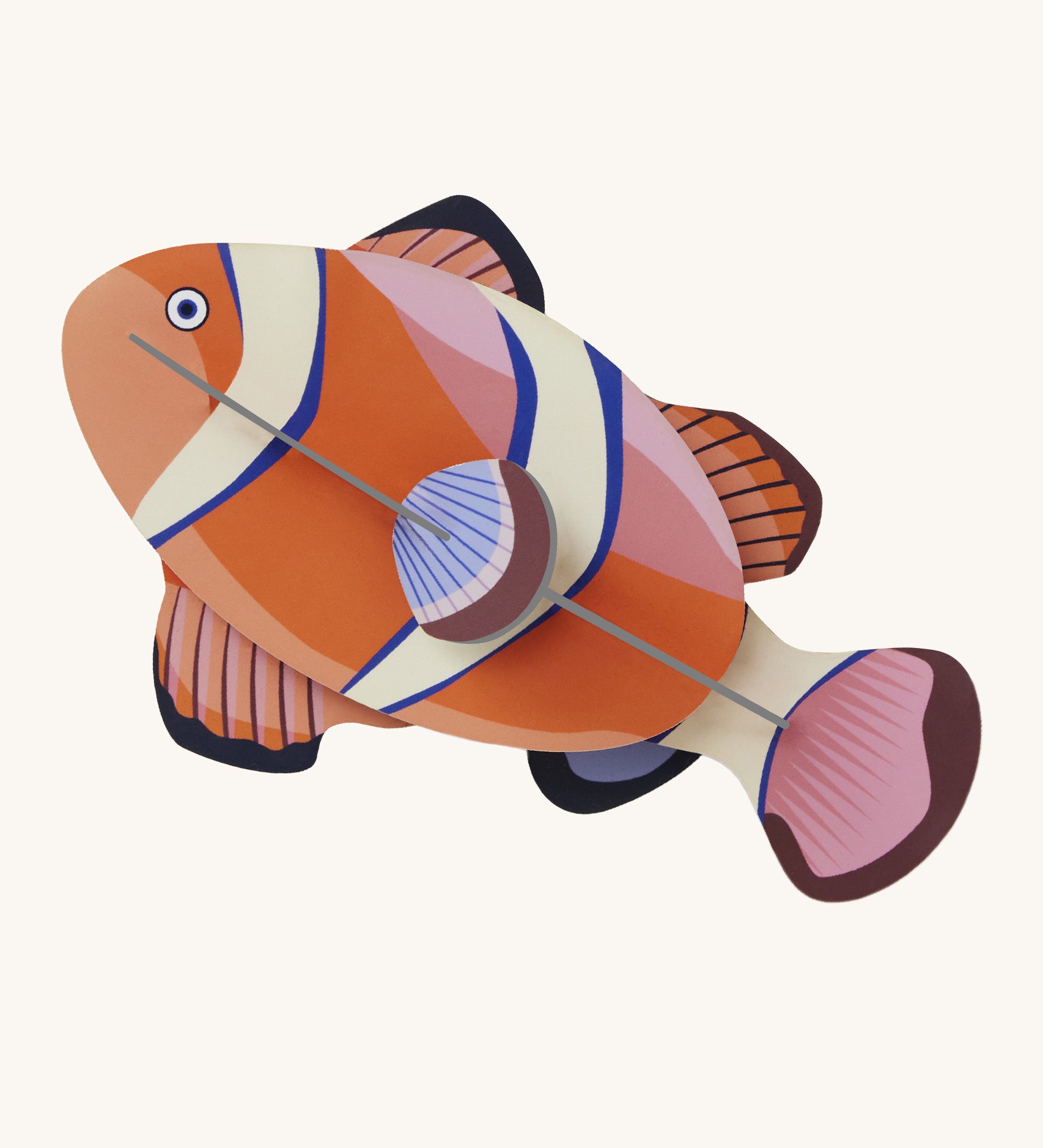 Studio Roof small clownfish wall decoration available at Babipur. Features a thick cardboard DIY kit of a small clownfish to hang on a wall