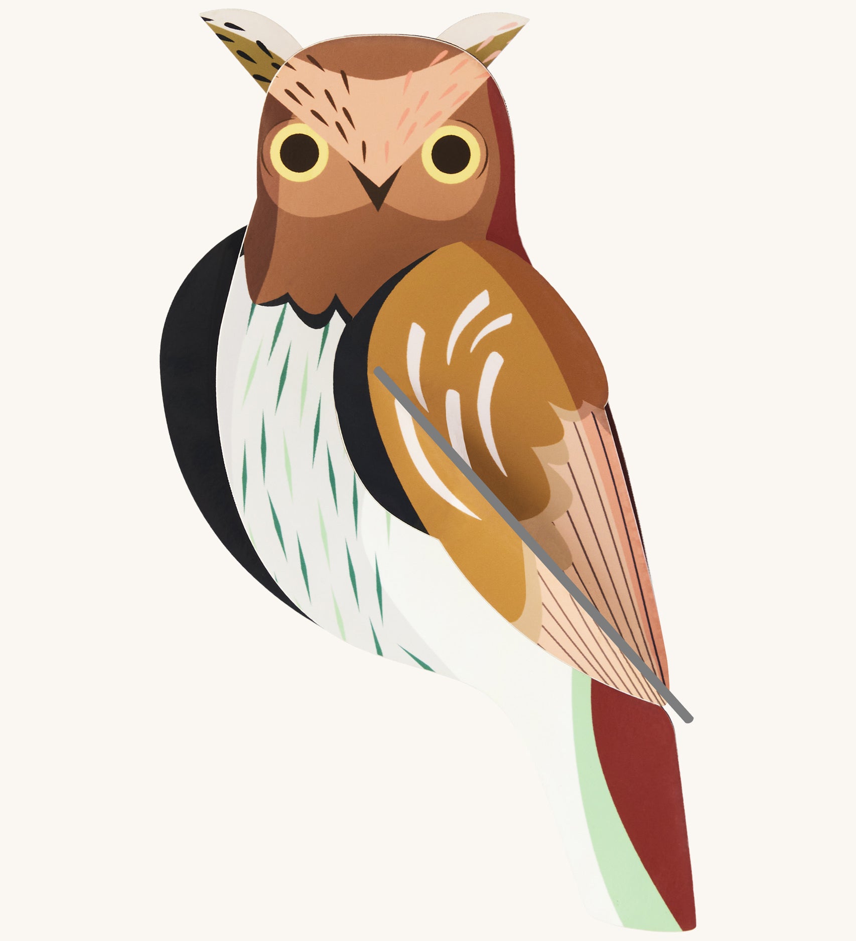 Studio Roof tawny owl wall decoration available at Babipur. Features a thick cardboard DIY kit of a brown tawny owl to hang on a wall