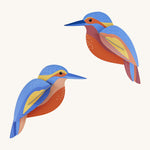 Studio Roof Kingfishers Cardboard Model on a cream background. The image shows two colourful kingfisher birds