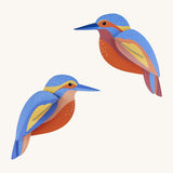 Studio Roof Kingfishers Cardboard Model on a cream background. The image shows two colourful kingfisher birds