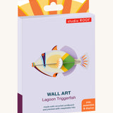 The cardboard packaging for the lagoon  triggerfish wall decoration available at Babipur.