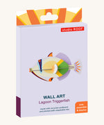 The cardboard packaging for the lagoon  triggerfish wall decoration available at Babipur.