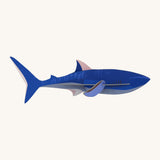 Studio Roof shark wall decoration available at Babipur. A thick blue cardboard shark DIY kit to hang on a wall