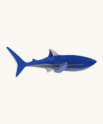 Studio Roof shark wall decoration available at Babipur. A thick blue cardboard shark DIY kit to hang on a wall