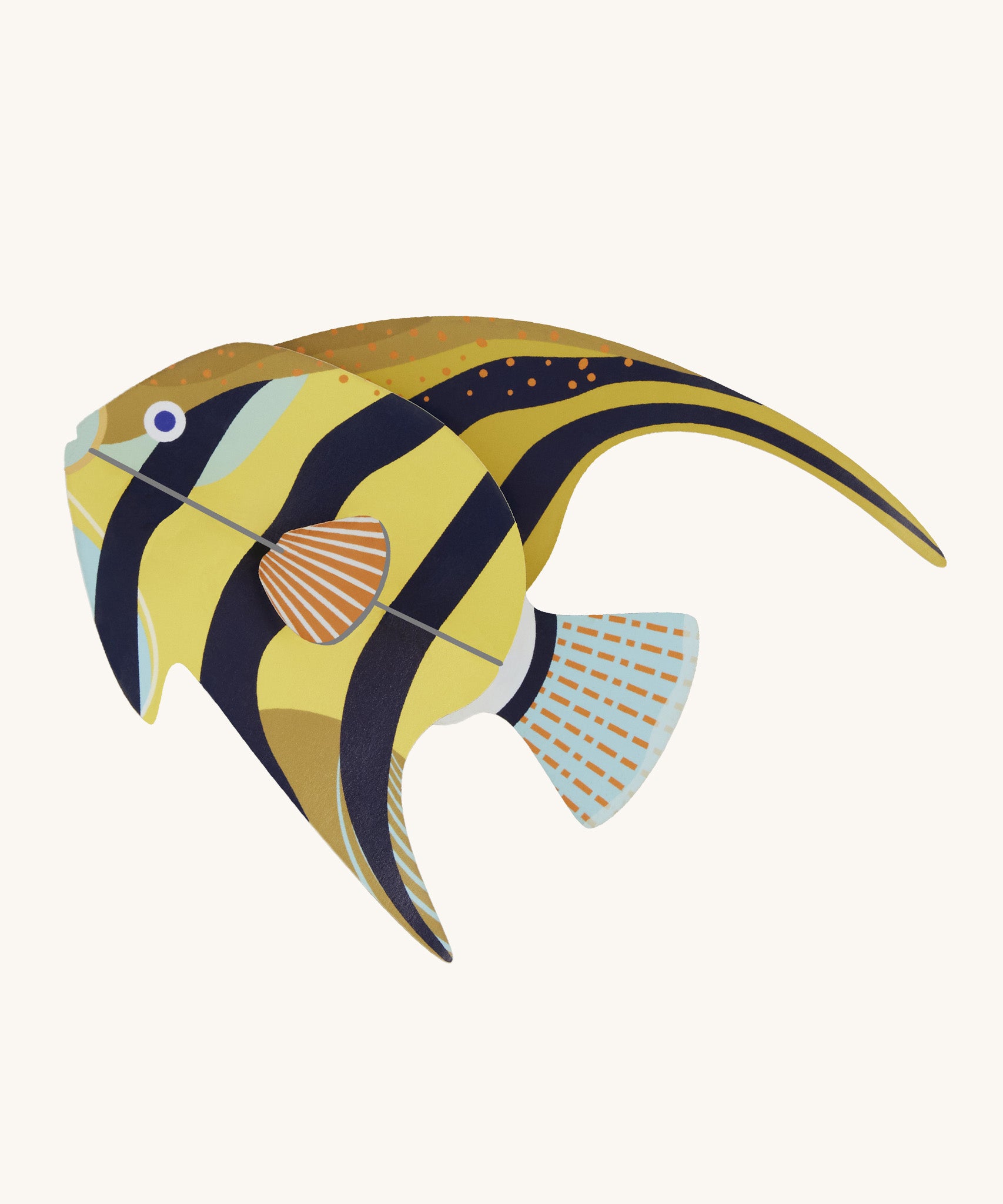 Studio Roof small angelfish wall decoration available at Babipur. Features a thick cardboard DIY kit of a angelfish to hang on a wall