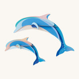 Studio Roof dolphin couple wall decoration available at Babipur. Features a thick cardboard shark DIY kit of an adult and baby panda to hang on a wall