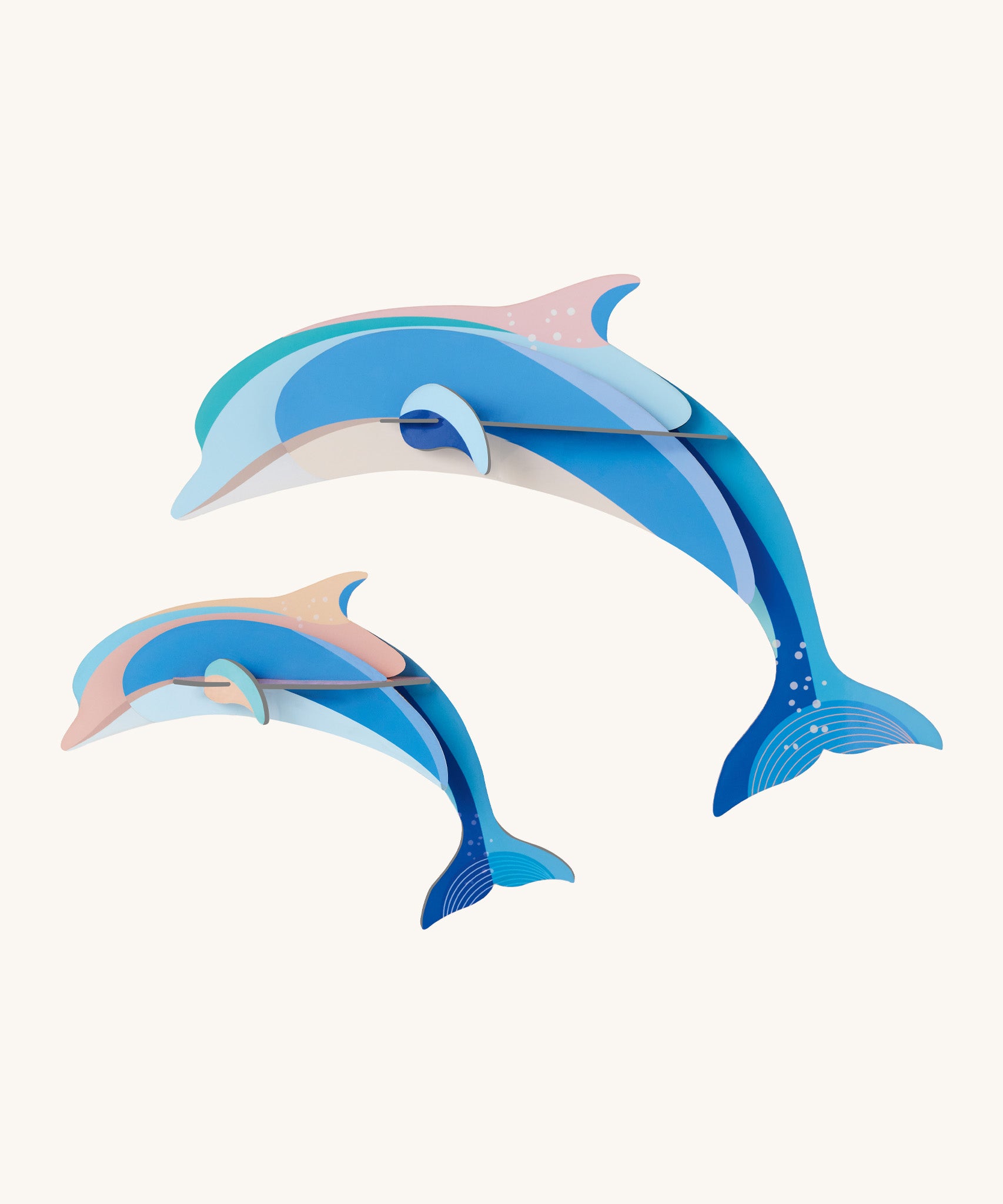 Studio Roof dolphin couple wall decoration available at Babipur. Features a thick cardboard shark DIY kit of an adult and baby panda to hang on a wall