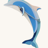 Studio Roof dolphin wall decoration available at Babipur. Features a thick cardboard DIY kit of an adult dolphin to hang on a wall