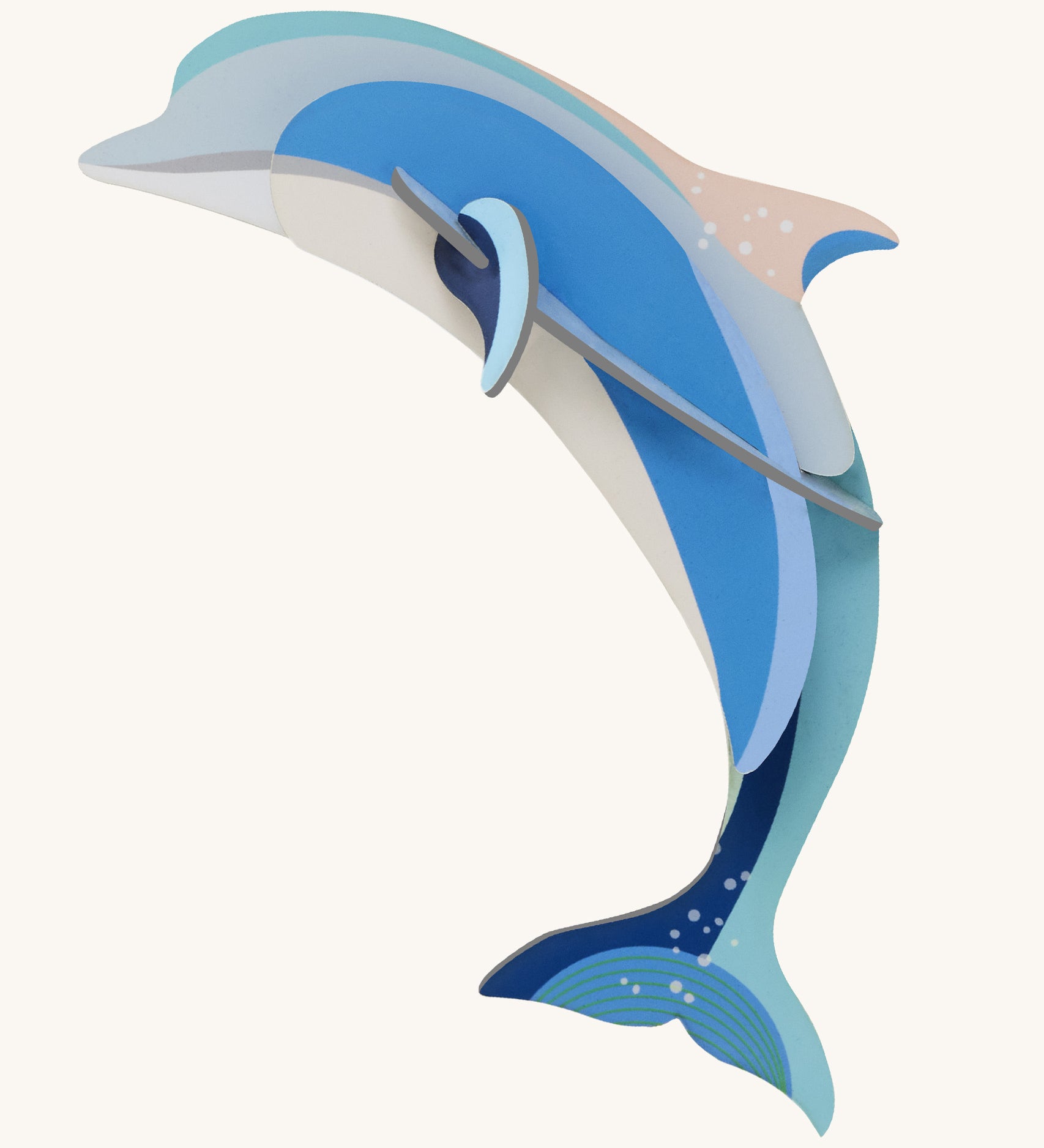 Studio Roof dolphin wall decoration available at Babipur. Features a thick cardboard DIY kit of an adult dolphin to hang on a wall