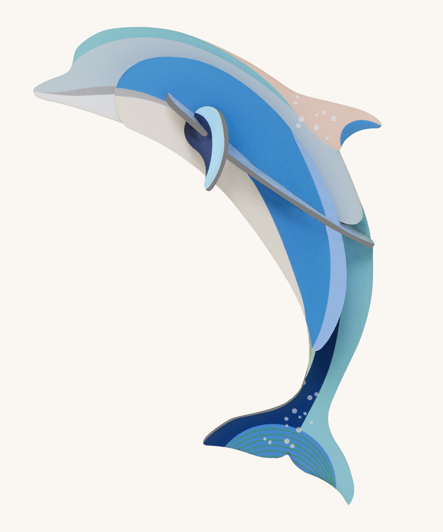 Studio Roof dolphin wall decoration available at Babipur. Features a thick cardboard DIY kit of an adult dolphin to hang on a wall