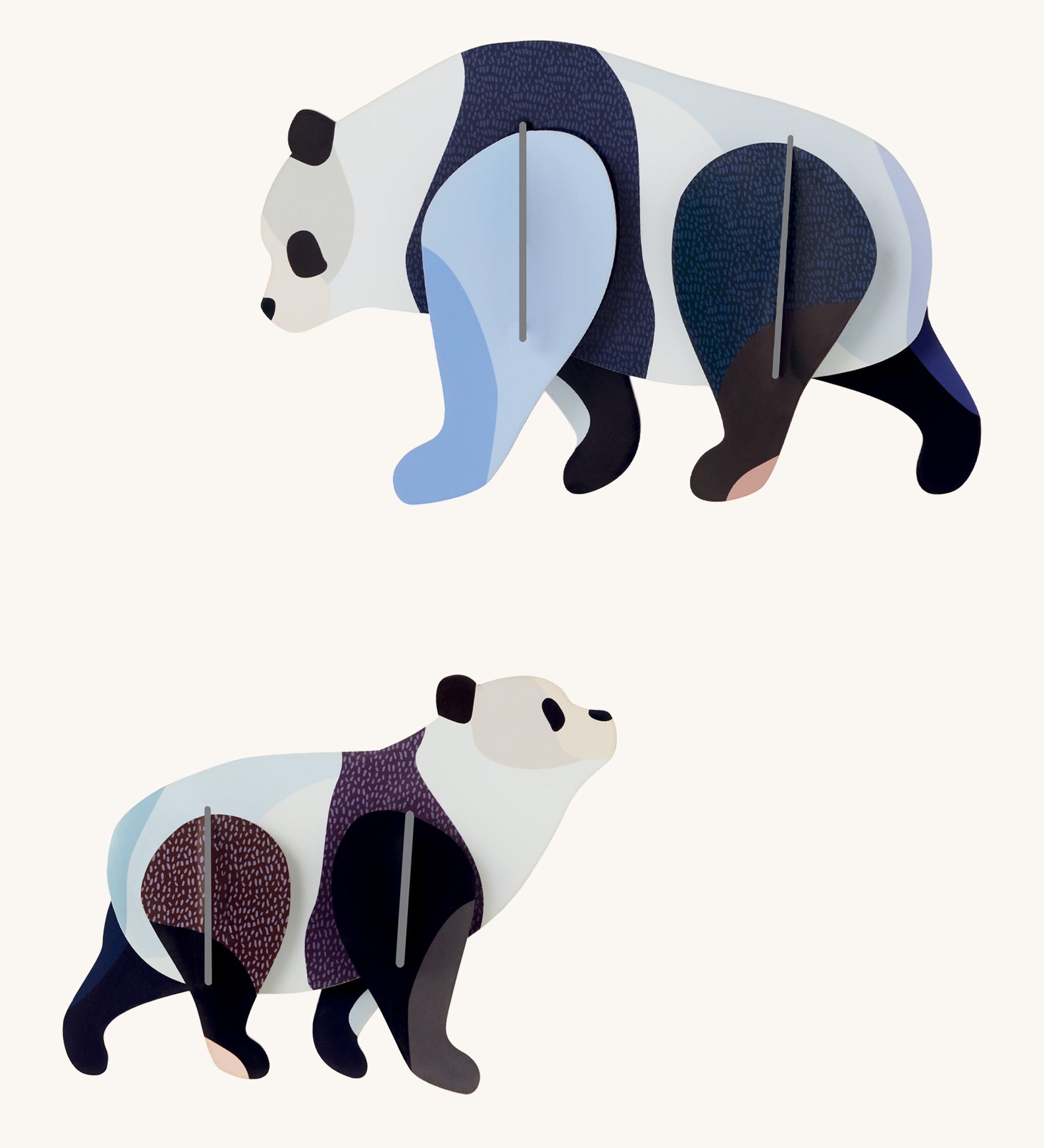 Studio Roof panda family wall decoration available at Babipur. Features a thick cardboard shark DIY kit of an adult and baby panda to hang on a wall