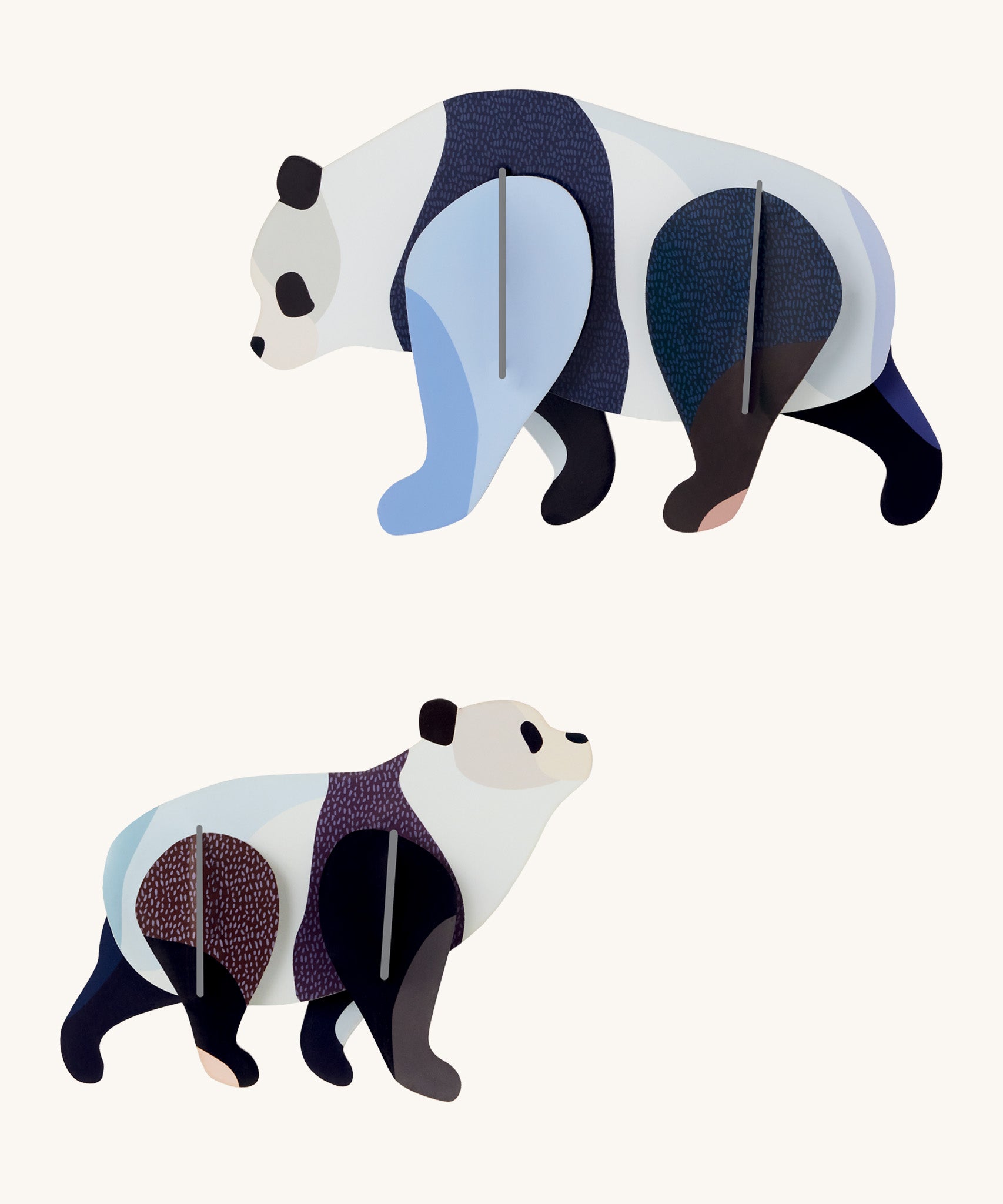 Studio Roof panda family wall decoration available at Babipur. Features a thick cardboard shark DIY kit of an adult and baby panda to hang on a wall