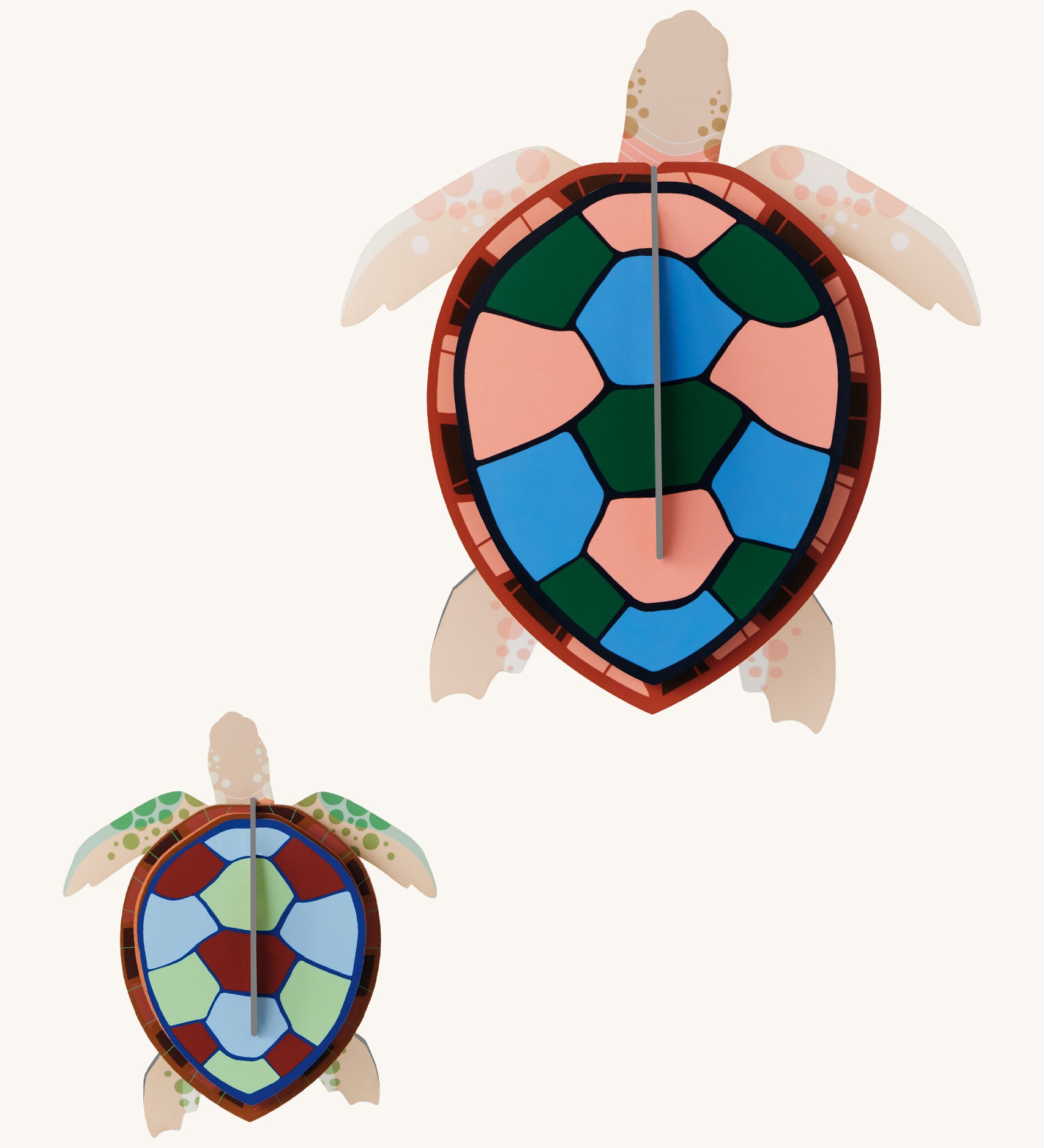 Studio Roof sea turtles wall decoration available at Babipur. Features a thick cardboard DIY kit of an adult and baby sea turtle to hang on a wall