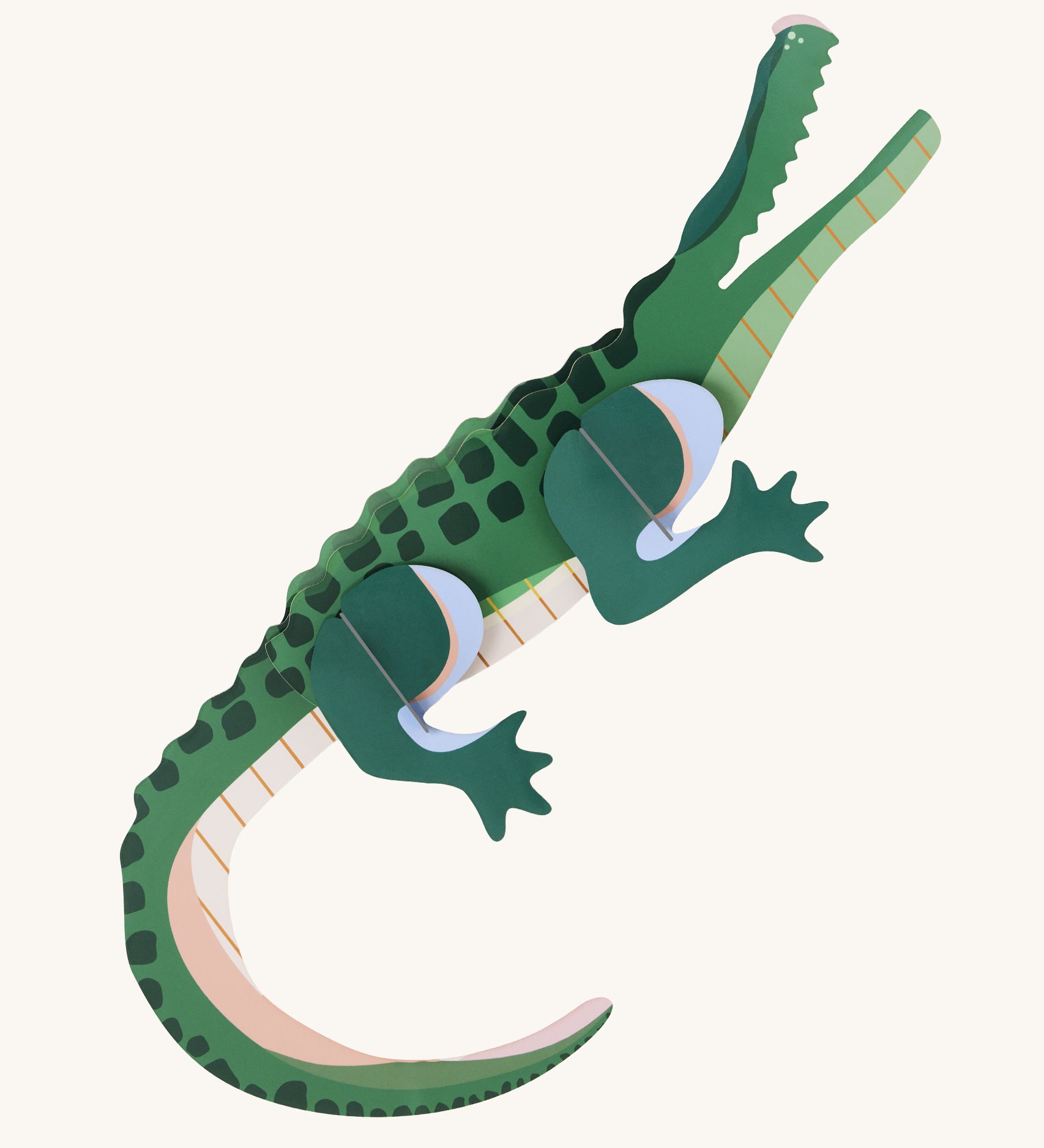 Studio Roof tall crcocdile wall decoration available at Babipur. A thick green cardboard shark DIY kit to hang on a wall