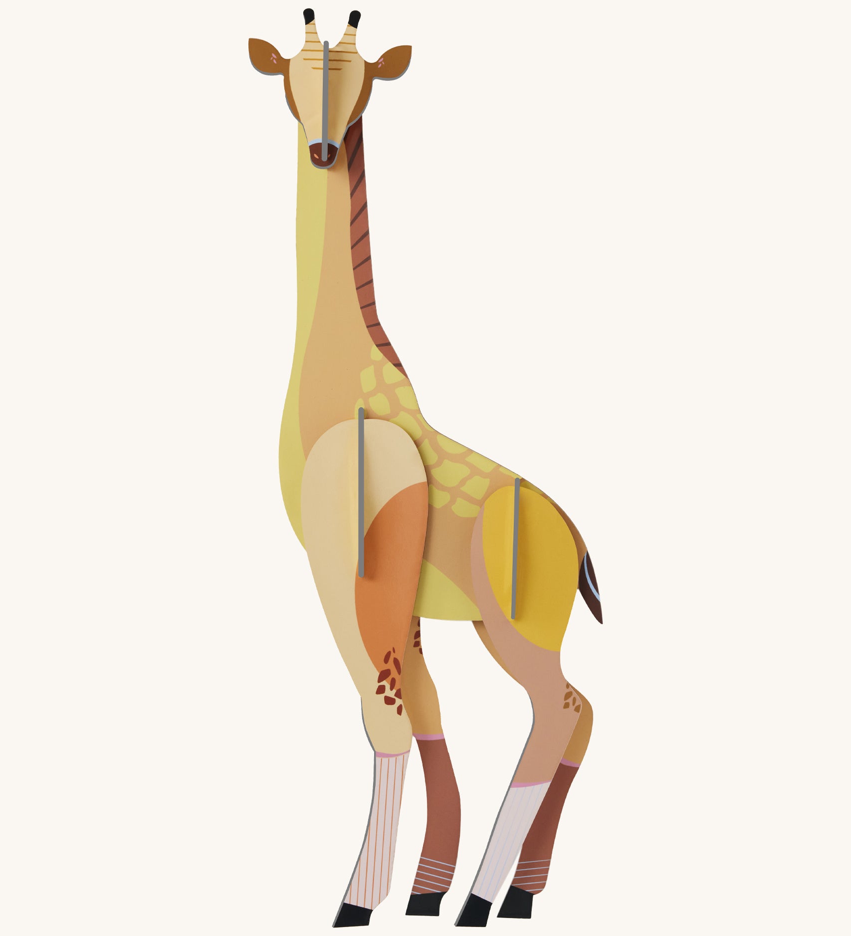 Studio Roof tall giraffe wall decoration available at Babipur. A thick cardboard giraffe DIY kit to hang on a wall