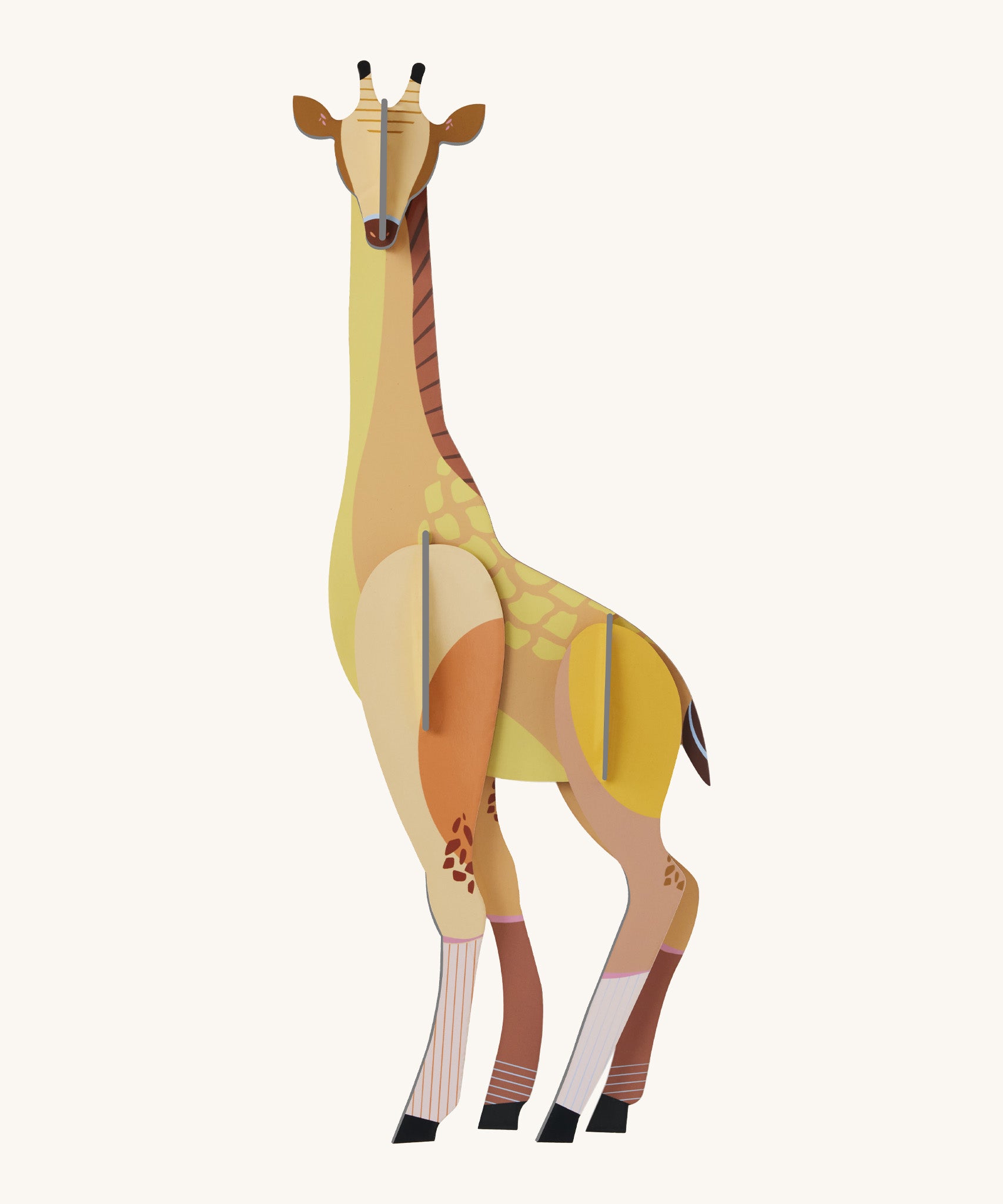 Studio Roof tall giraffe wall decoration available at Babipur. A thick cardboard giraffe DIY kit to hang on a wall