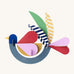 A bright and retro style feathery bird wall decoration available at Babipur. A Studio roof collaboration with artist Zoe Miller. 
