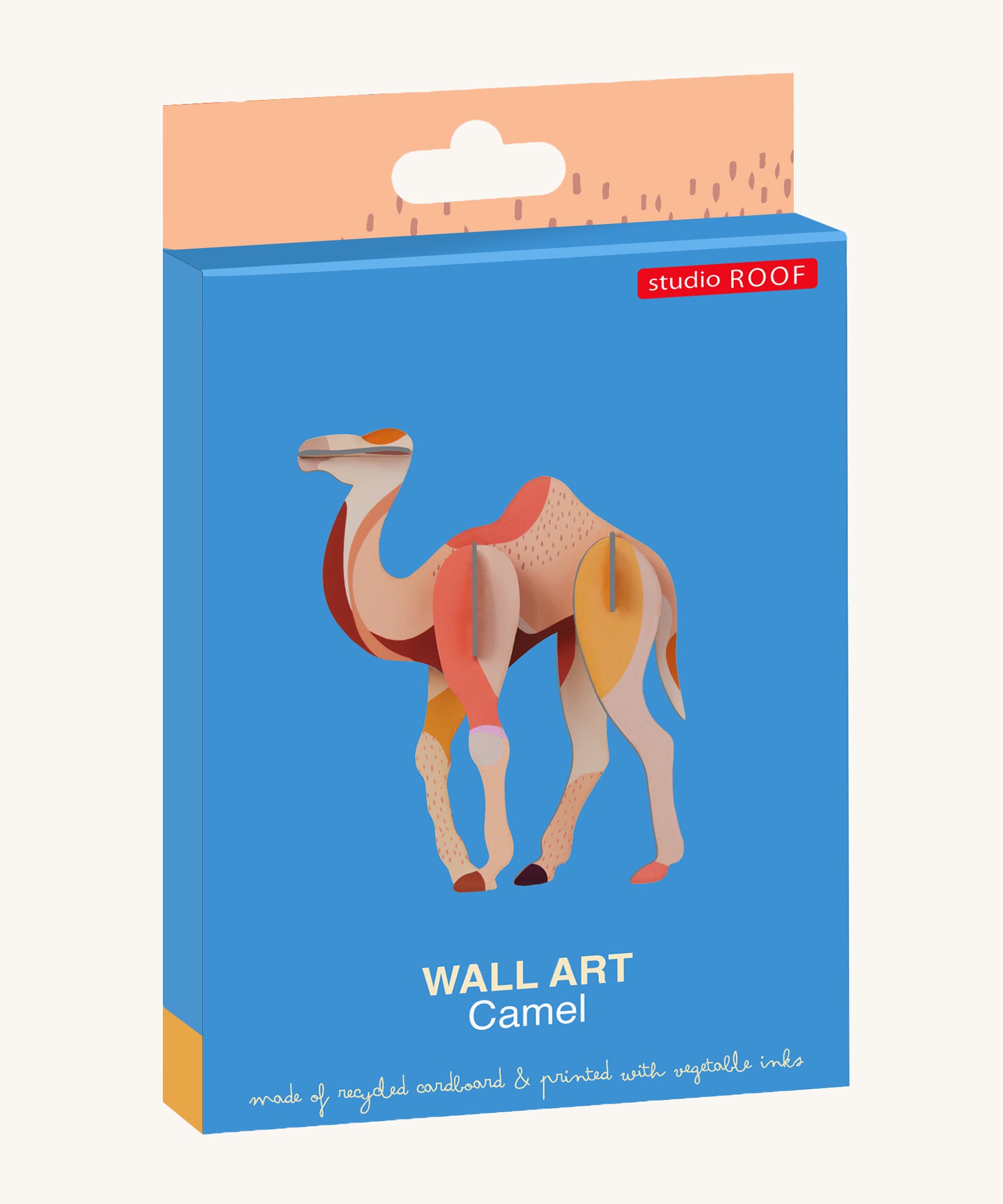 Studio Roof Camel - 3D Cardboard Model in its vibrant packaging.