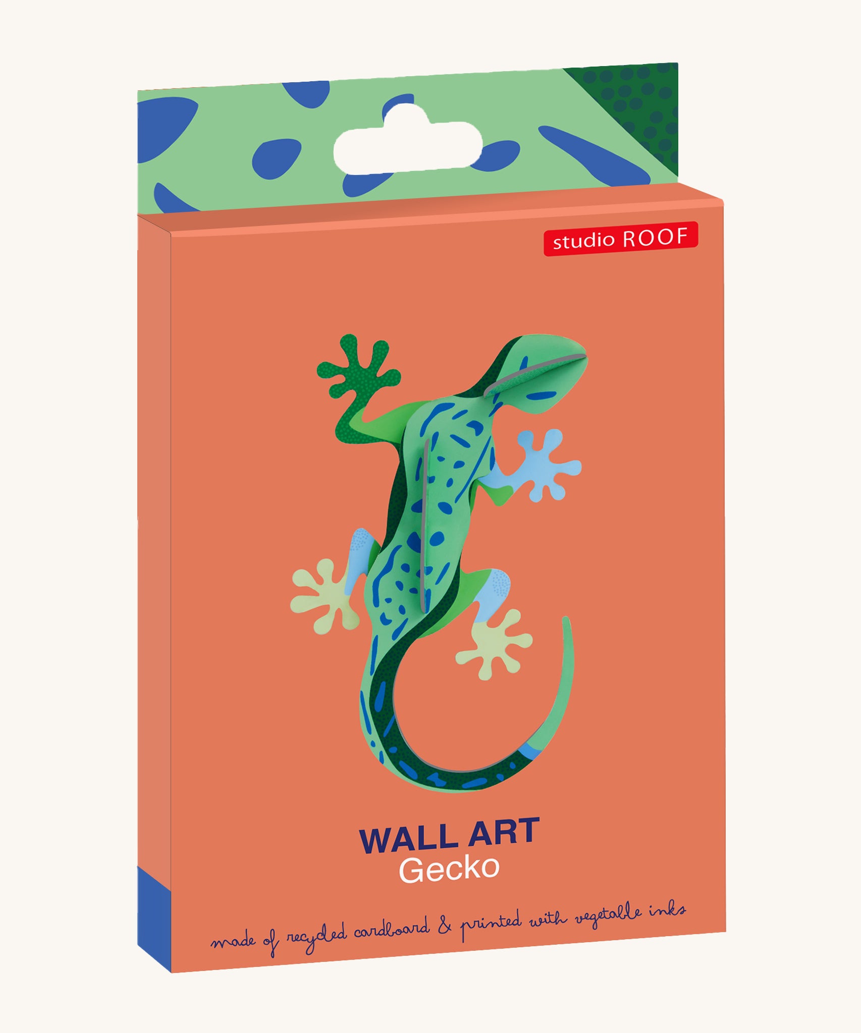 Studio Rook Gecko - 3D Cardboard Model in its colourful packaging.